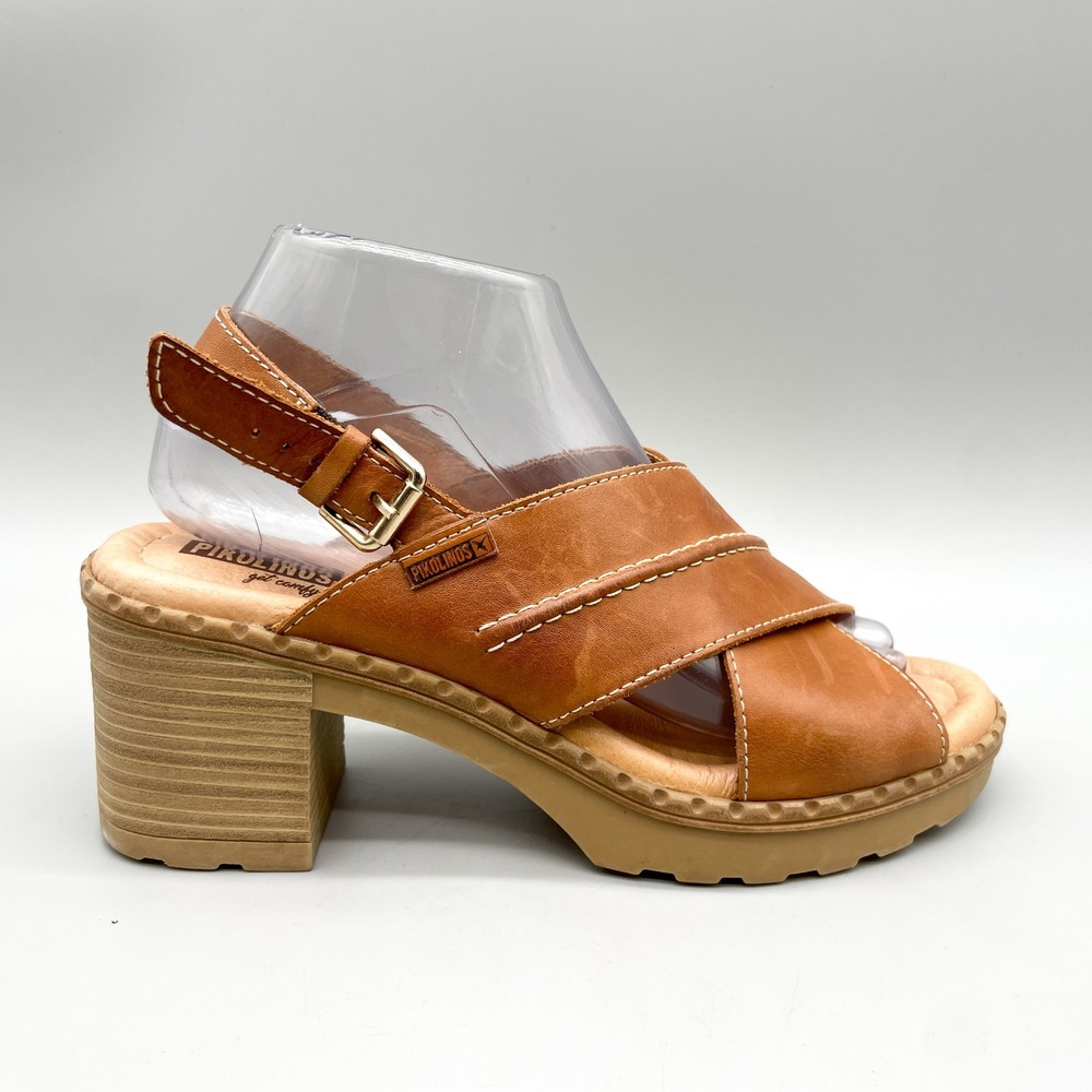 Pikolinos Womens 39 8.5 Canarias Platform Sandals Brown Leather Boho Cottage